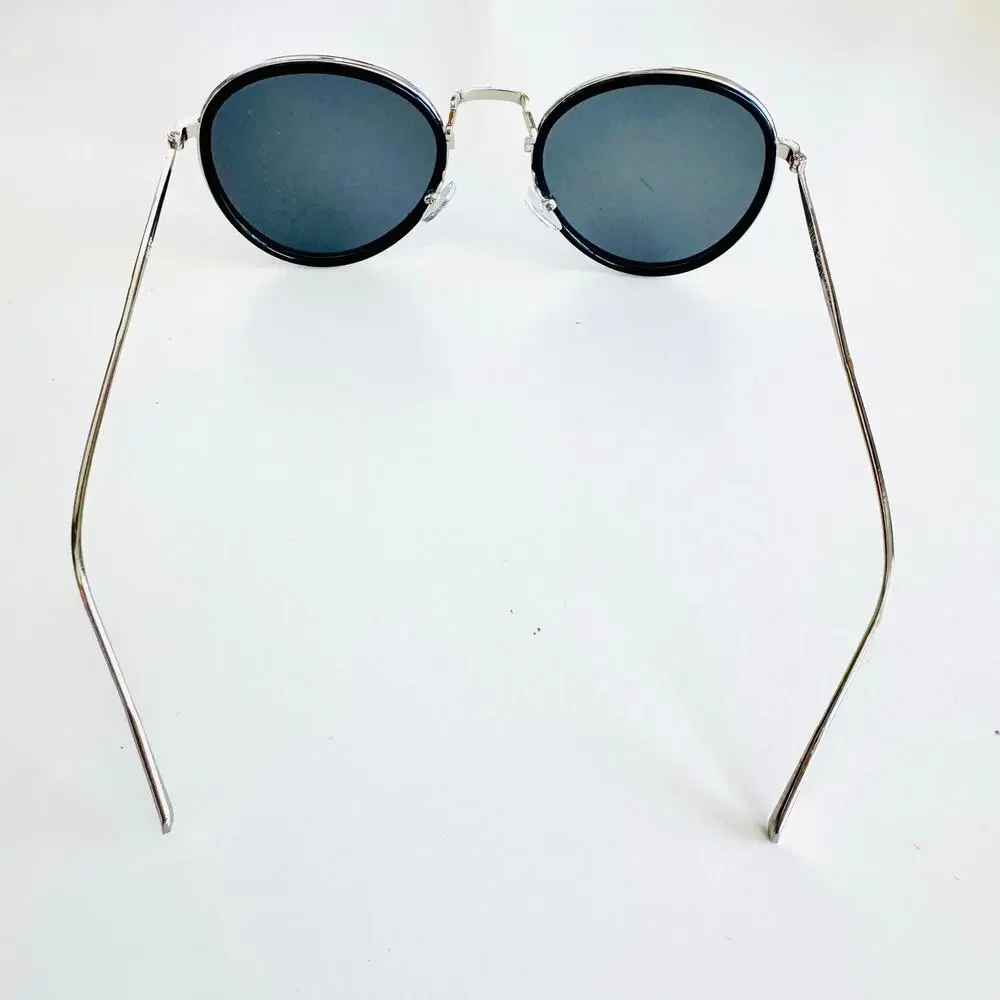 NEW NORDSTROM Black Silver $78 Slim Etch Oversized Metal Sunglasses Sunnies Y2K